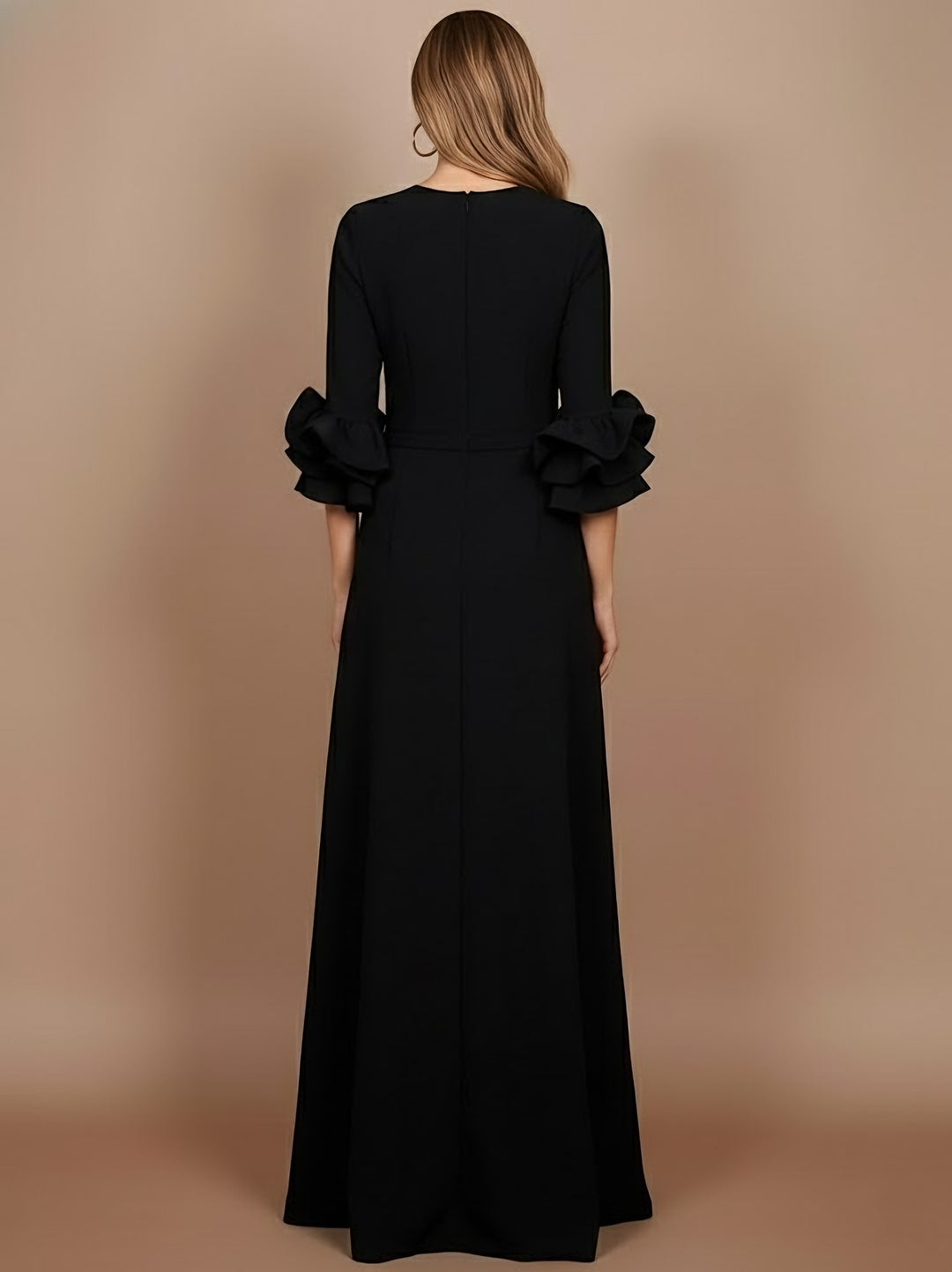 A-Line/Princess Scoop Stretch Satin Mother of the Bride Dresses Floor-Length 3/4 Sleeves Ruffles