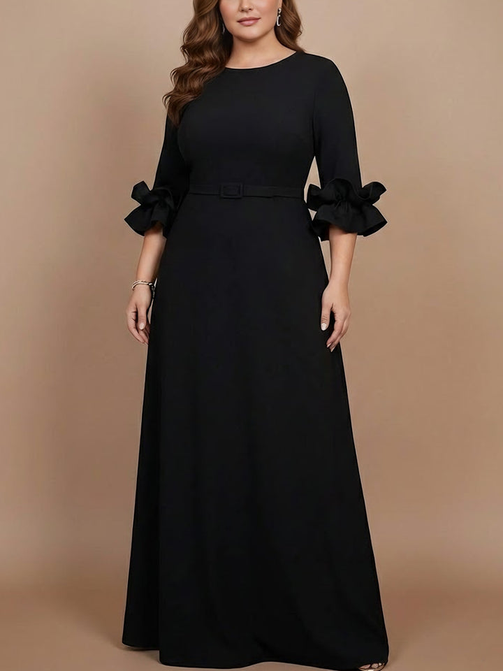 A-Line/Princess Scoop Stretch Satin Plus Size Mother of the Bride Dresses Floor-Length 3/4 Sleeves Ruffles