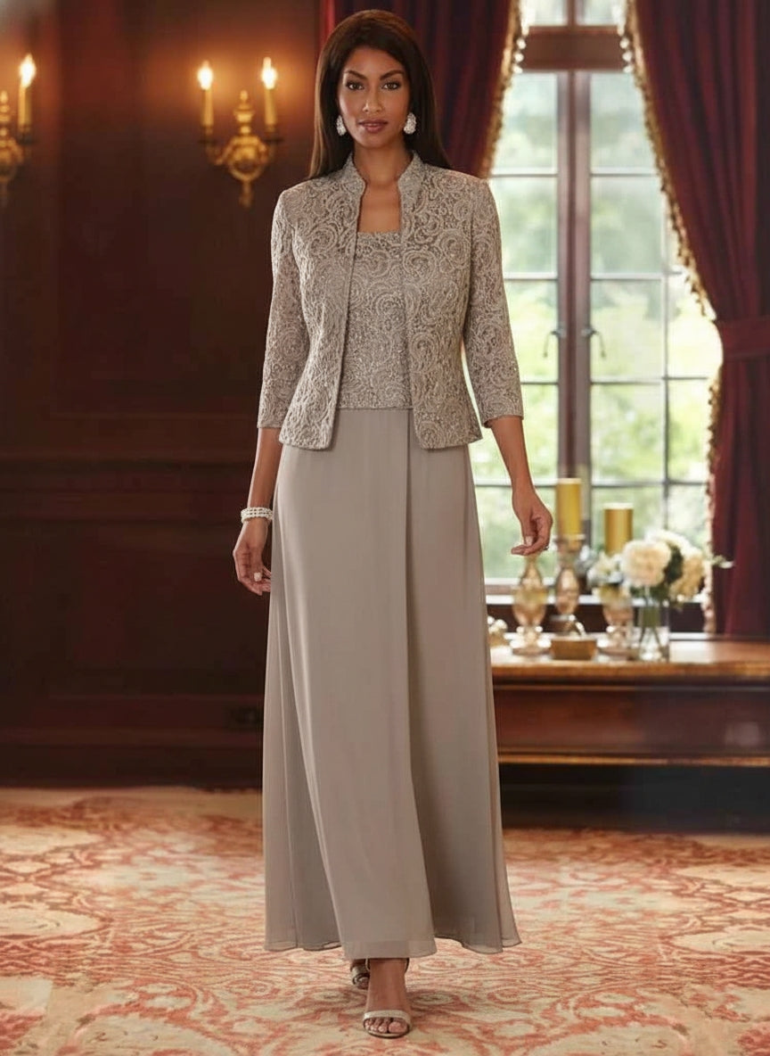 2 Pieces A-Line/Princess Square Collar Chiffon Mother of the Bride