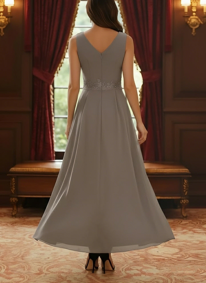 2 Pieces A-Line/Princess V-Neck Chiffon Mother of the Bride Dresses with Jacket Lace Ankle-Length 3/4 Sleeves