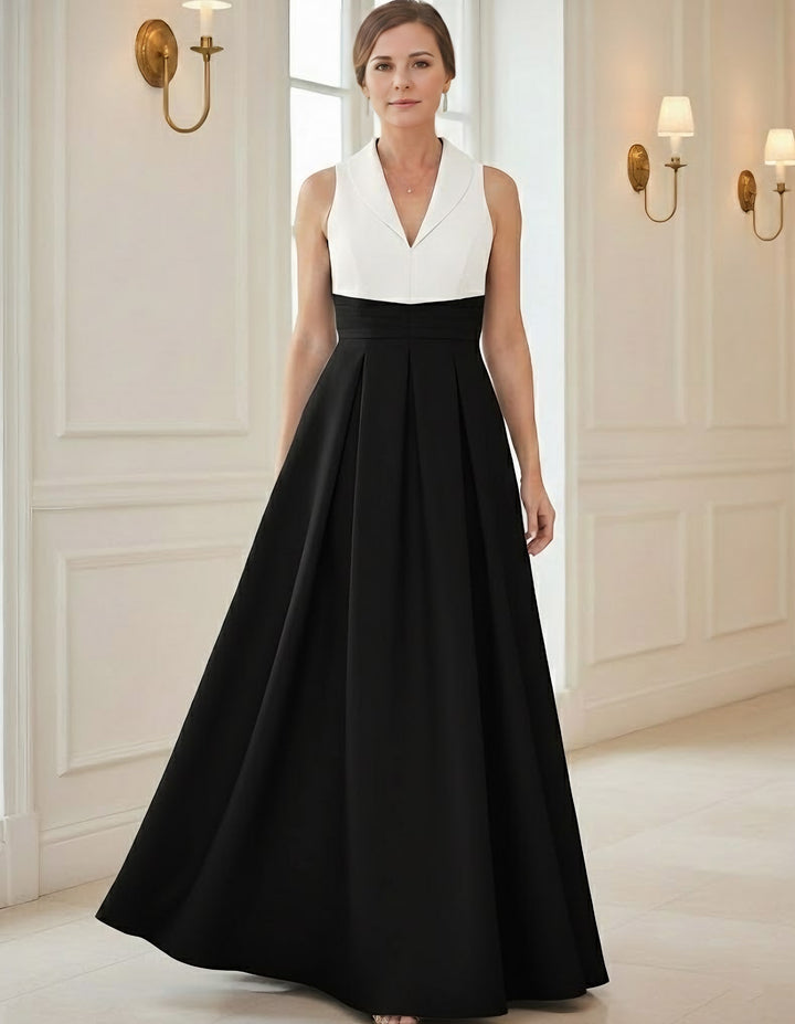 A-Line/Princess V-Neck Satin Mother of the Bride Dresses Floor-Length Sleeveless Pleated