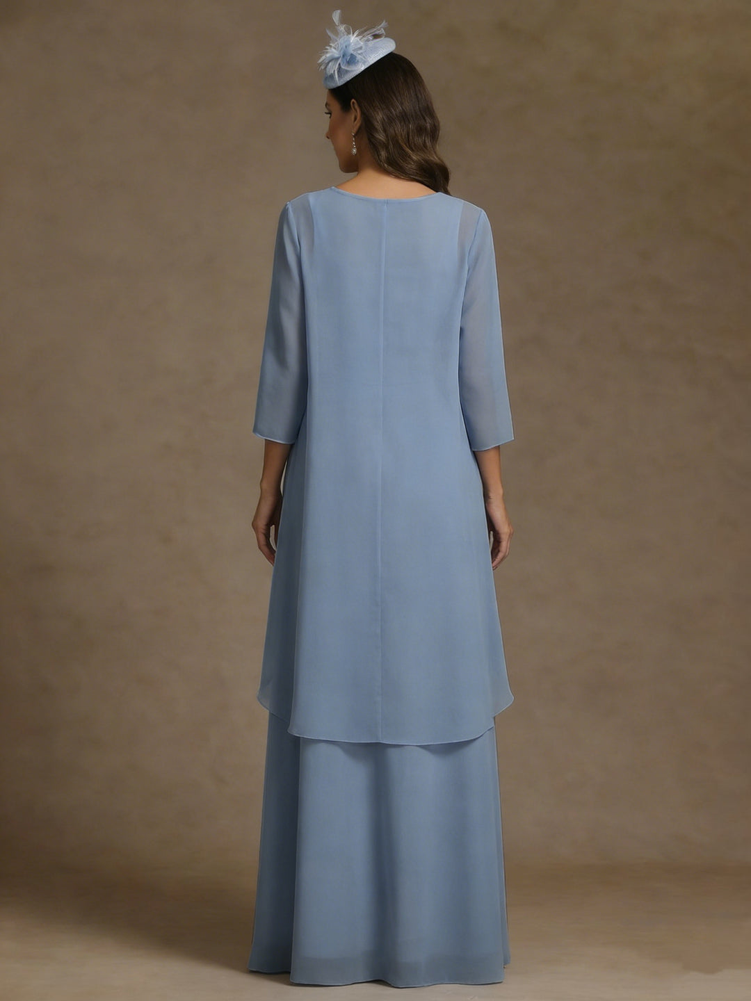 2 Pieces A-Line/Princess Scoop Chiffon Mother of the Bride Dresses with Jacket Floor-Length 3/4 Sleeves Lace