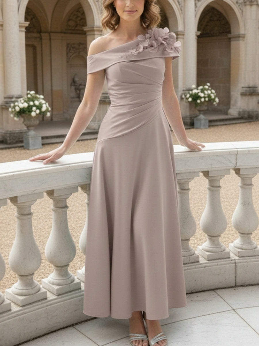 A-Line/Princess Off-the-Shoulder Mother of the Bride Dresses Ankle-Length Sleeveless with 3D Flower