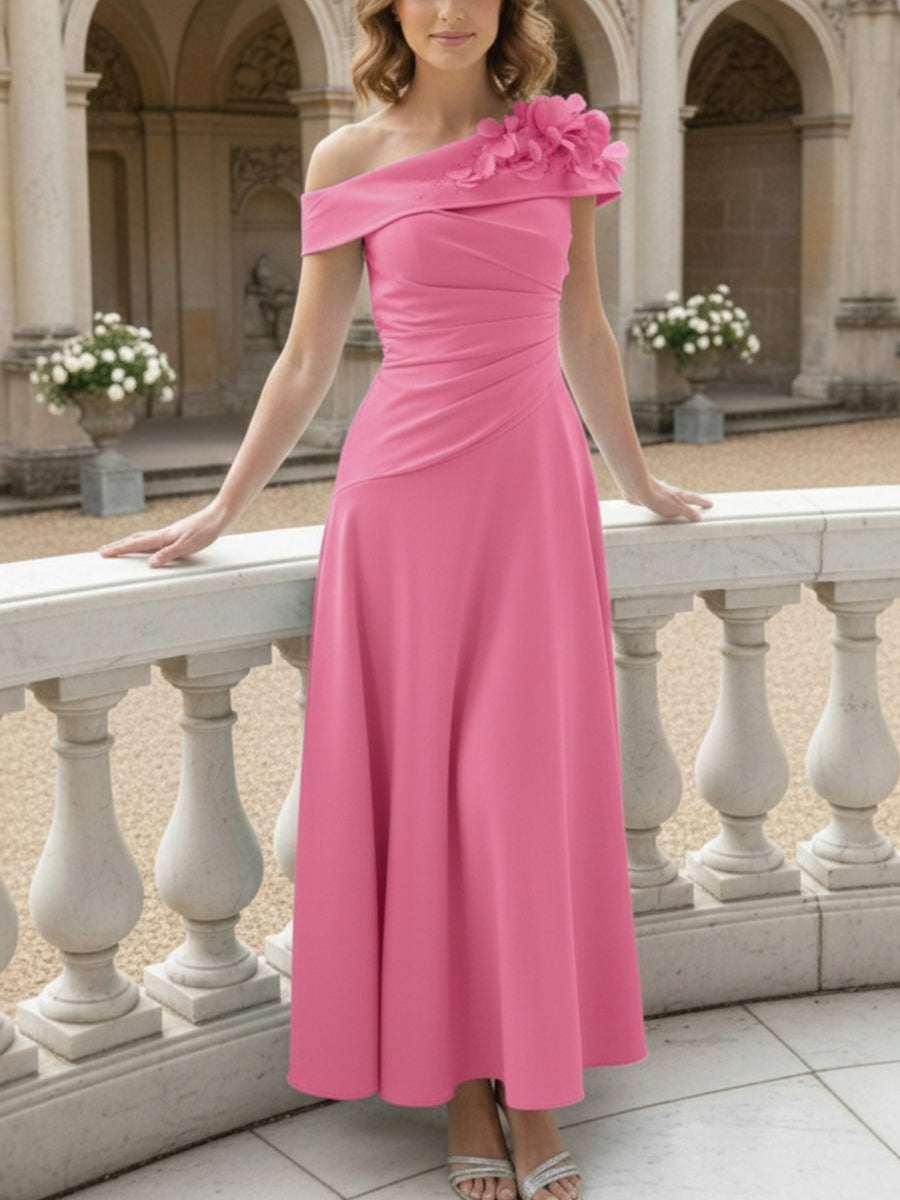 A-Line/Princess Off-the-Shoulder Mother of the Bride Dresses Ankle-Length Sleeveless with 3D Flower