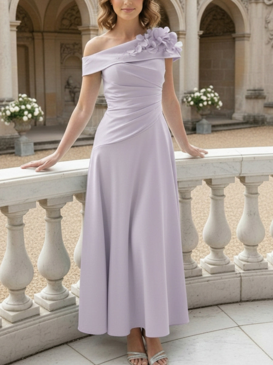 A-Line/Princess Off-the-Shoulder Mother of the Bride Dresses Ankle-Length Sleeveless with 3D Flower
