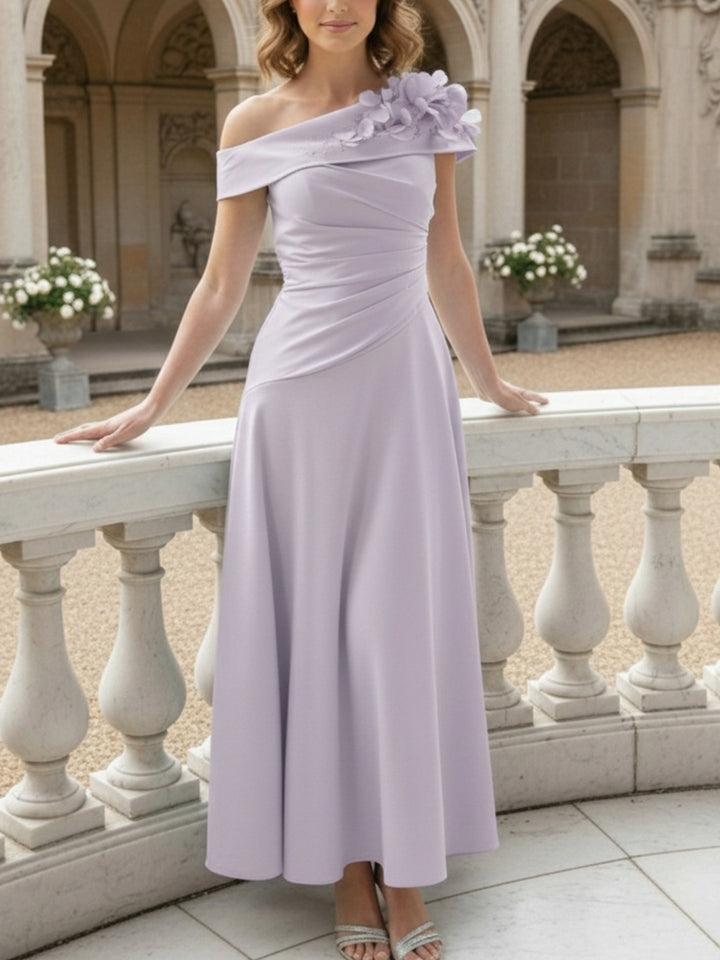 A-Line/Princess Off-the-Shoulder Mother of the Bride Dresses Ankle-Length Sleeveless with 3D Flower
