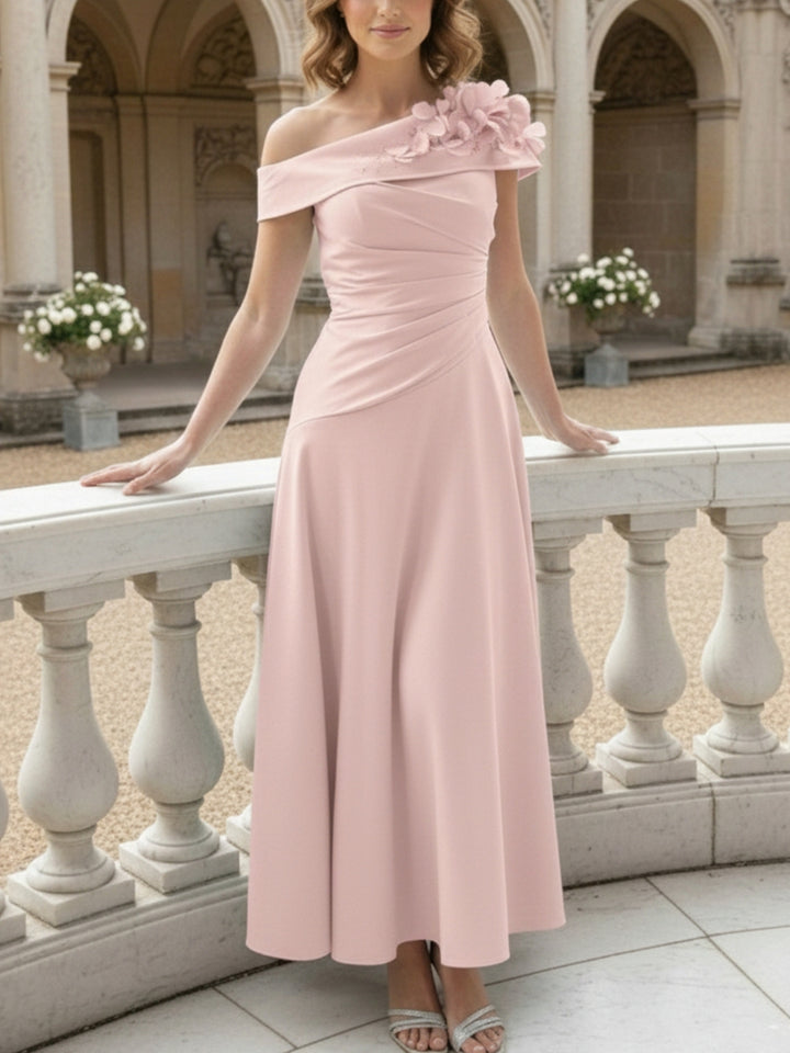 A-Line/Princess Off-the-Shoulder Mother of the Bride Dresses Ankle-Length Sleeveless with 3D Flower