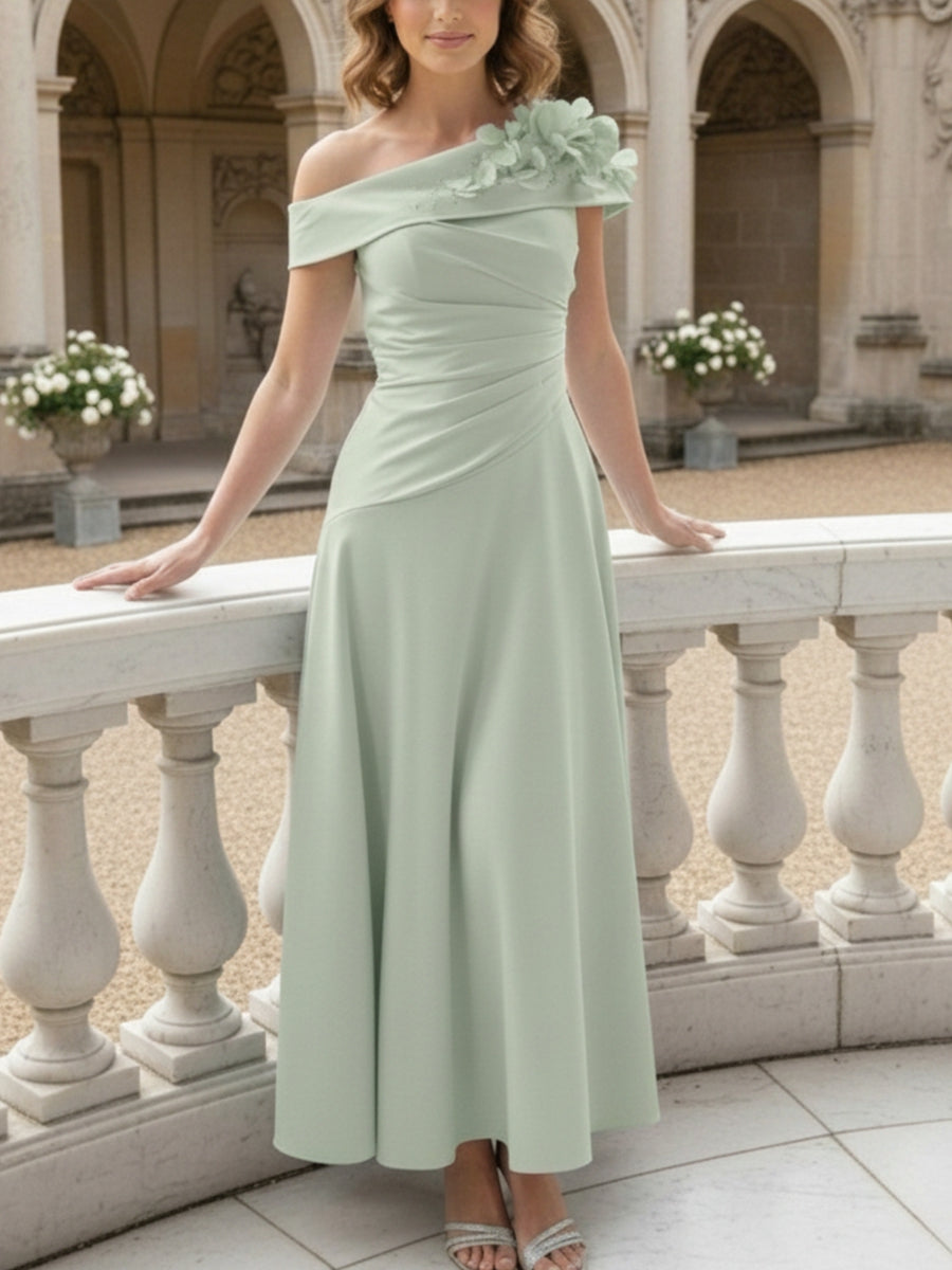A-Line/Princess Off-the-Shoulder Mother of the Bride Dresses Ankle-Length Sleeveless with 3D Flower
