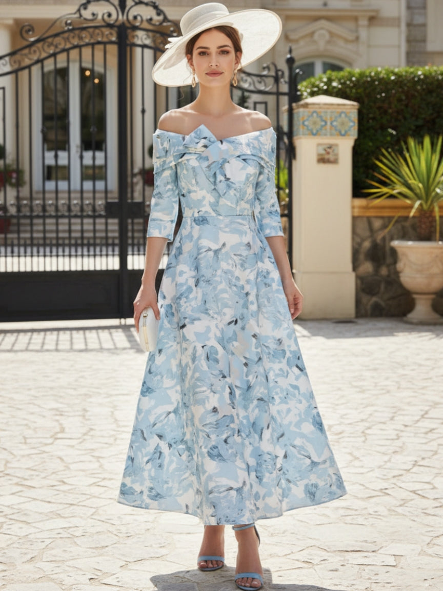 A-Line/Princess Off-the-Shoulder Mother of the Bride Dresses Printed Satin Ankle-Length Sleeveless Floral