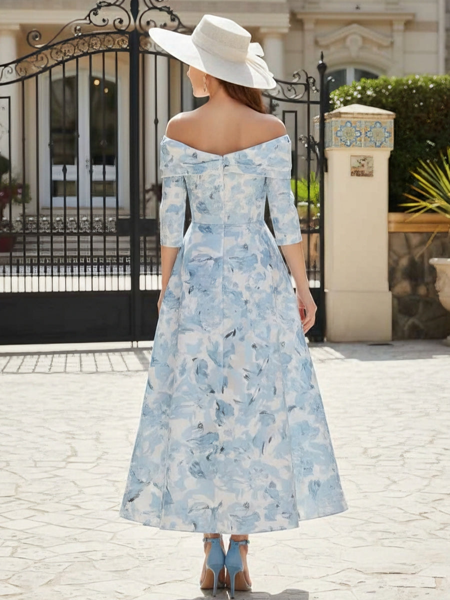 A-Line/Princess Off-the-Shoulder Mother of the Bride Dresses Printed Satin Ankle-Length Sleeveless Floral