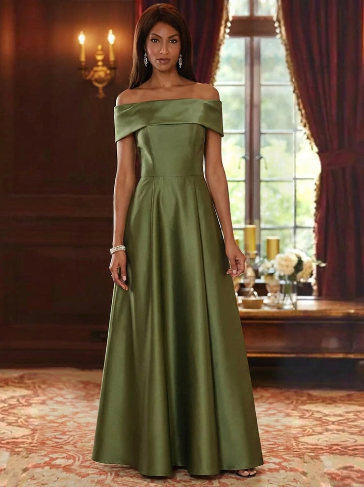 A-Line/Princess Off-the-Shoulder Satin Mother of the Bride Dresses Sleeveless Floor-Length Pleated