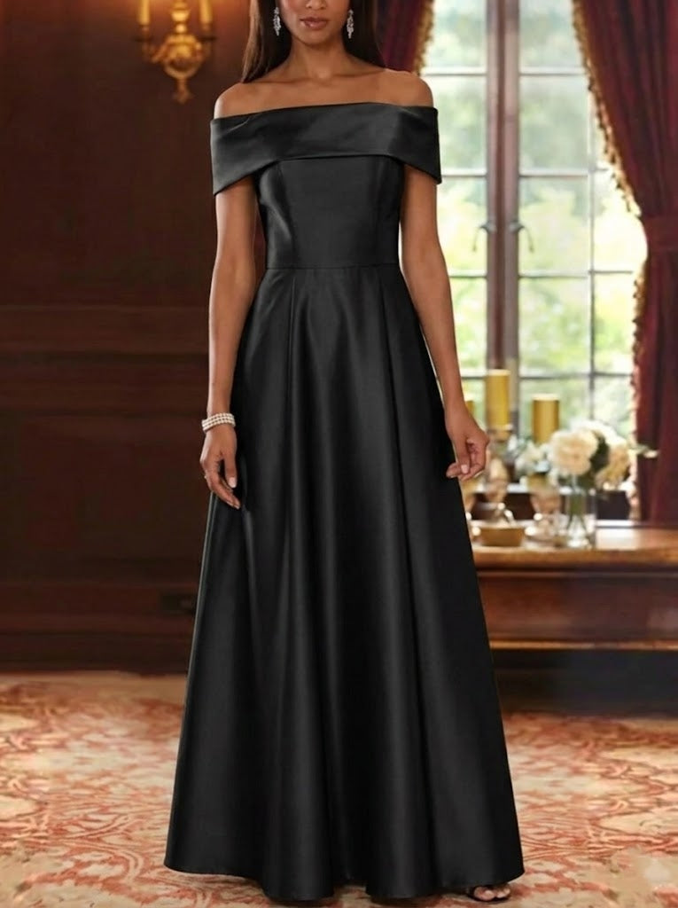black off the shoulder mother of the bride dress Rina Di Montella RD3254