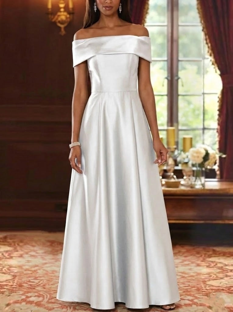 A-Line/Princess Off-the-Shoulder Satin Mother of the Bride Dresses Sleeveless Floor-Length Pleated