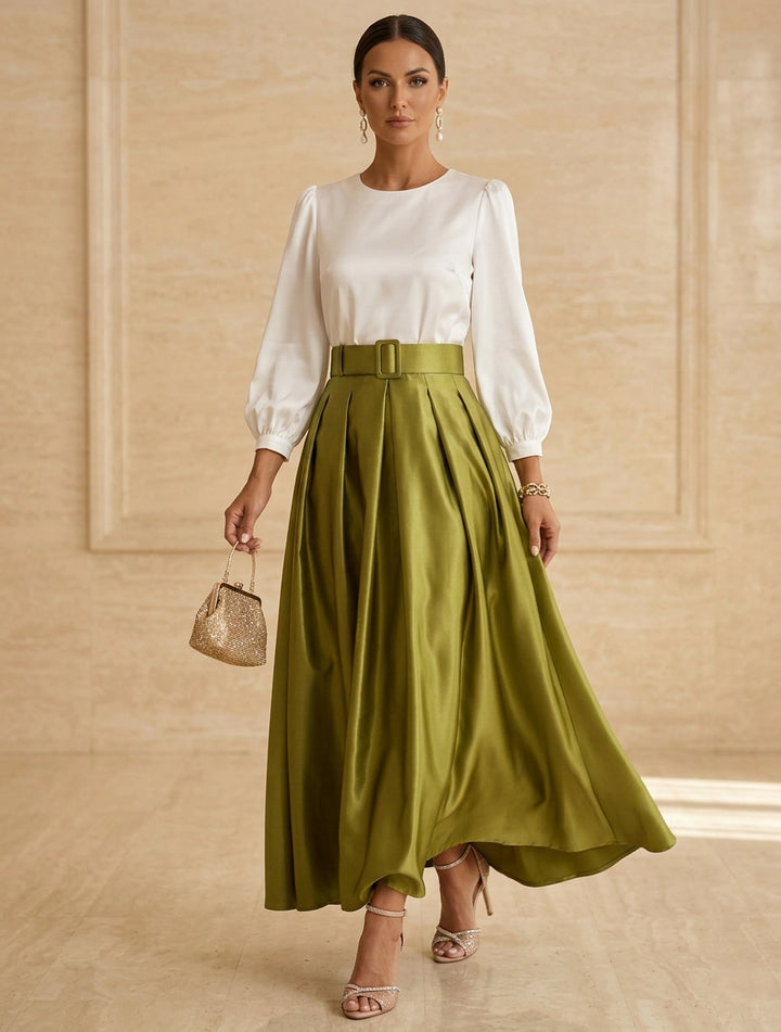 A-Line/Princess Scoop Taffeta Mother of the Bride Dresses Long Sleeves Ankle-Length Pleated