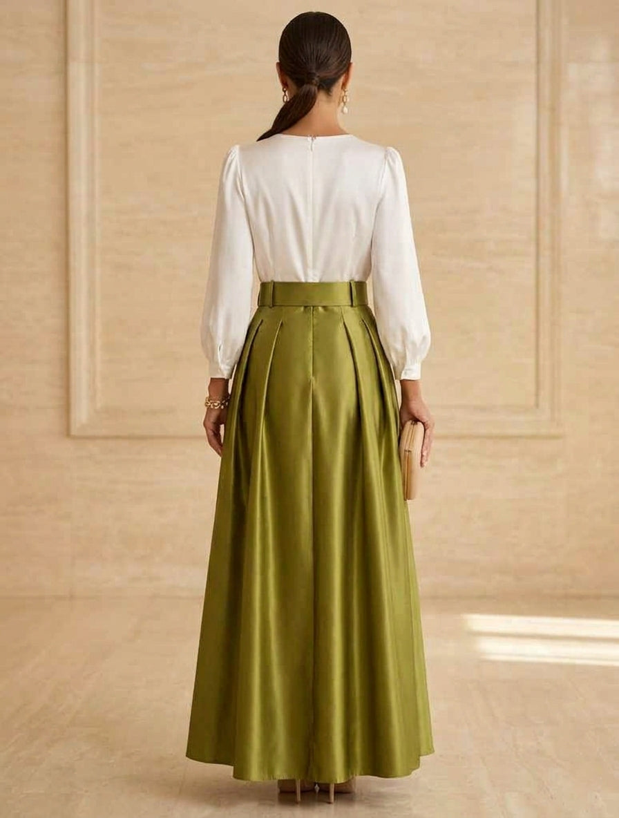 A-Line/Princess Scoop Taffeta Mother of the Bride Dresses Long Sleeves Ankle-Length Pleated