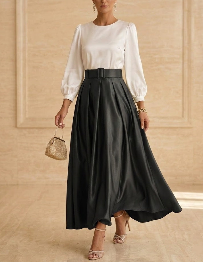 A-Line/Princess Scoop Taffeta Mother of the Bride Dresses Long Sleeves Ankle-Length Pleated