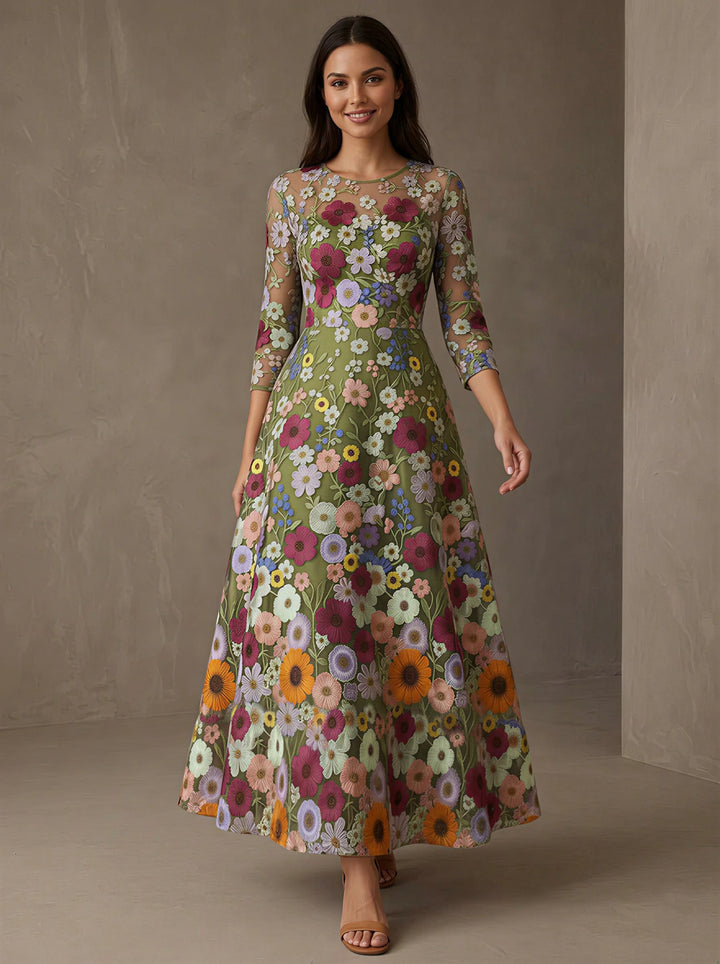 A-Line/Princess Scoop Mother of the Bride Dresses Floral Lace Ankle-Length 3/4 Sleeves