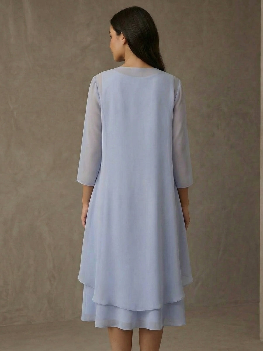 A-Line/Princess Scoop Chiffon Mother of the Bride Dresses with Jacket Tea-Length 3/4 Sleeves Lace