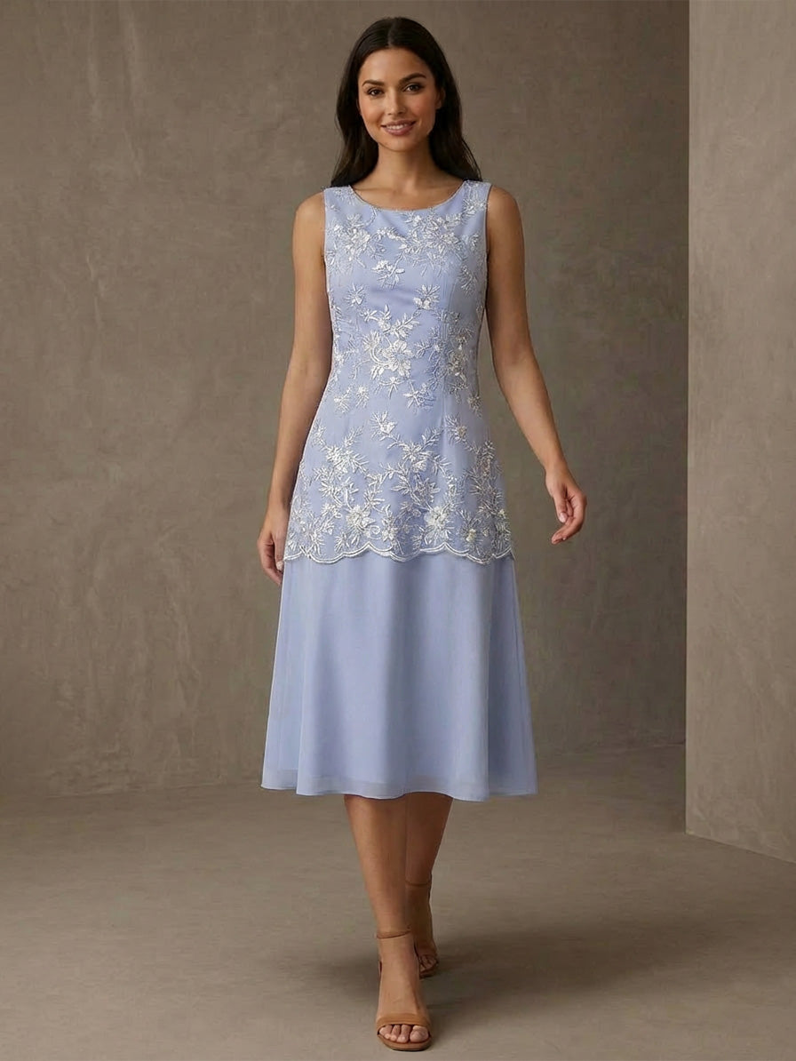 A-Line/Princess Scoop Chiffon Mother of the Bride Dresses with Jacket Tea-Length 3/4 Sleeves Lace