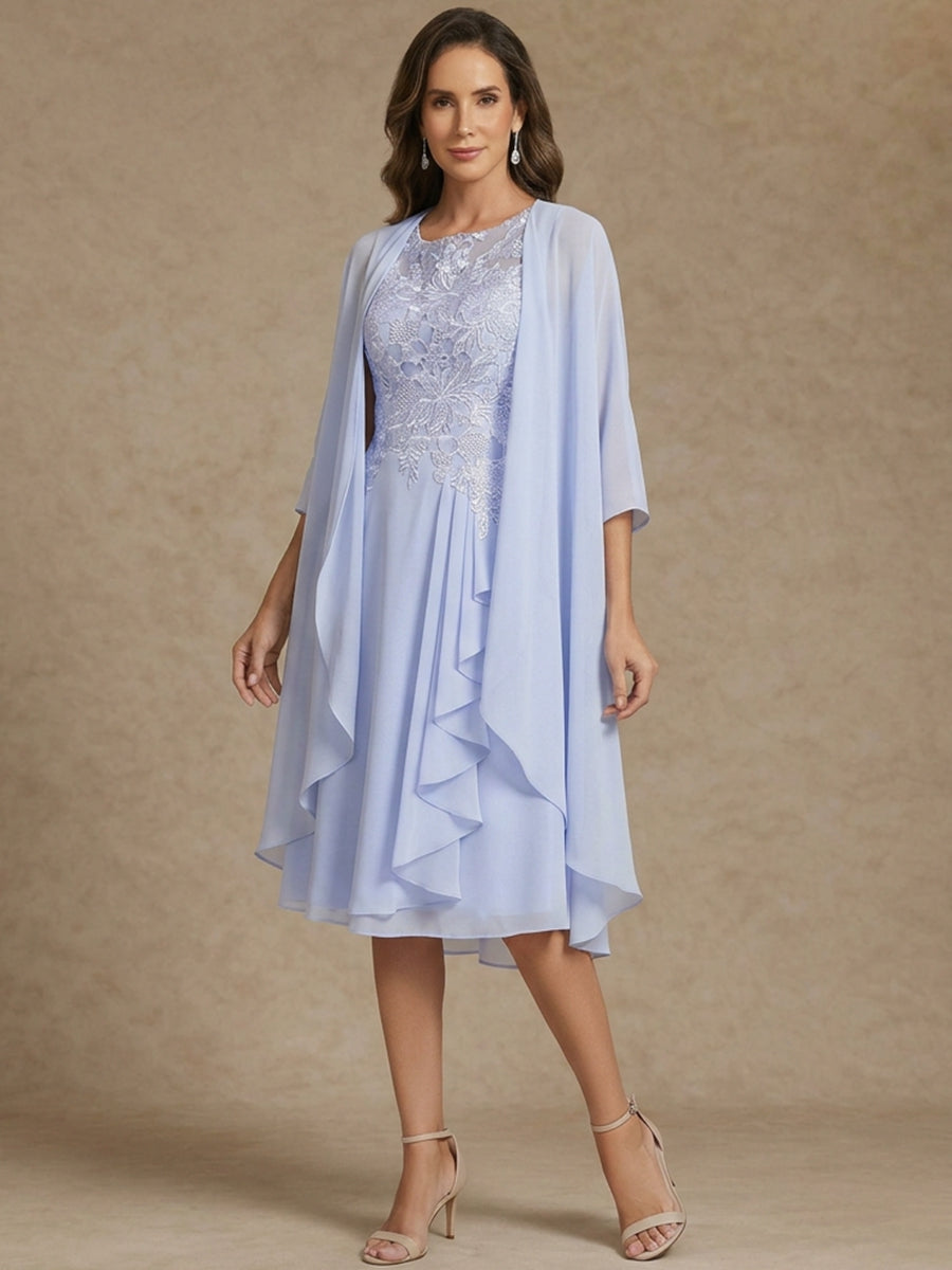 A-Line/Princess 2 Pieces Scoop Chiffon Mother of the Bride Dresses wit