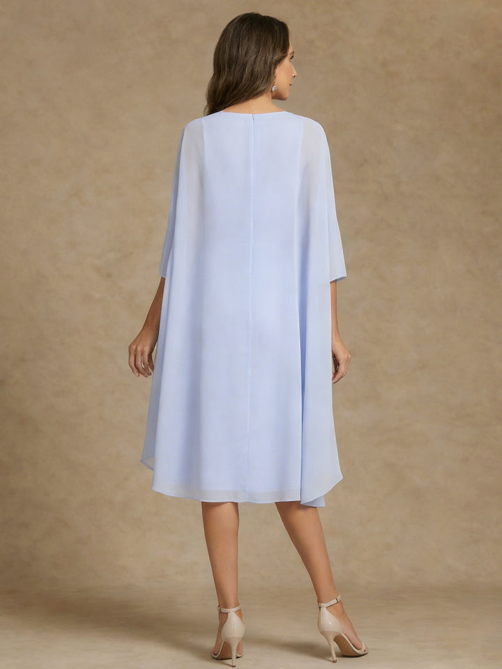 A-Line/Princess 2 Pieces Scoop Chiffon Mother of the Bride Dresses with Jacket Lace Tea-Length 3/4 Sleeves Ruffles