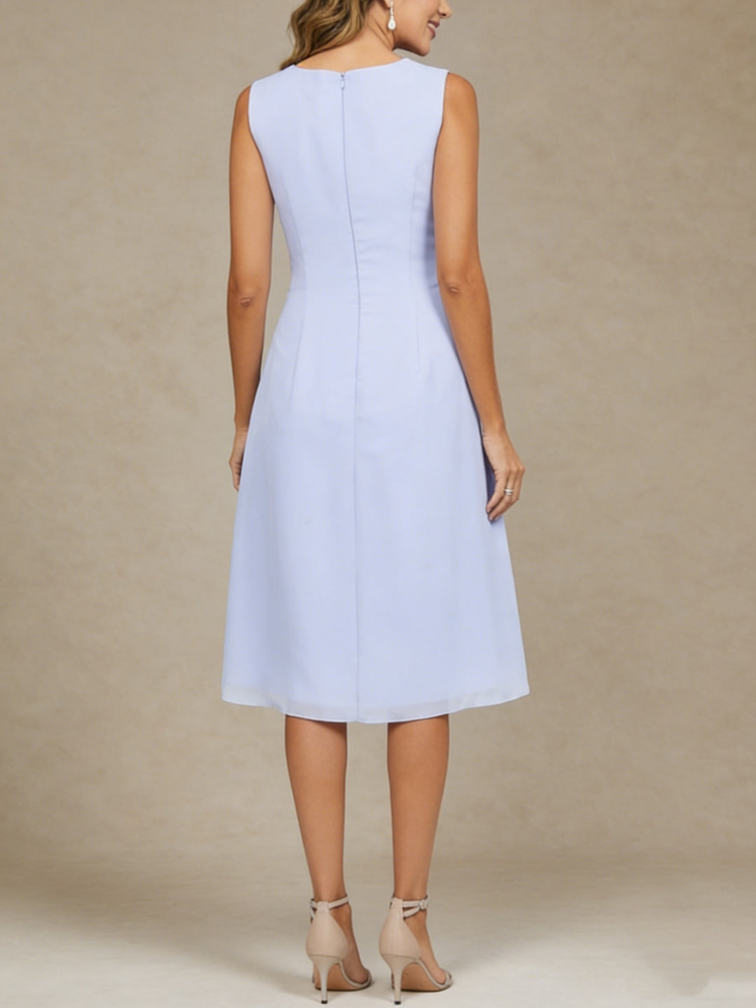 A-Line/Princess 2 Pieces Scoop Chiffon Mother of the Bride Dresses with Jacket Lace Tea-Length 3/4 Sleeves Ruffles