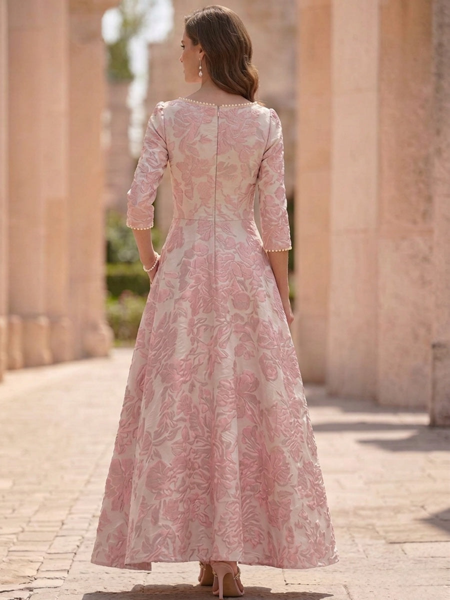 A-Line/Princess Scoop Jacquard Mother of the Bride Dresses Floral Ankl