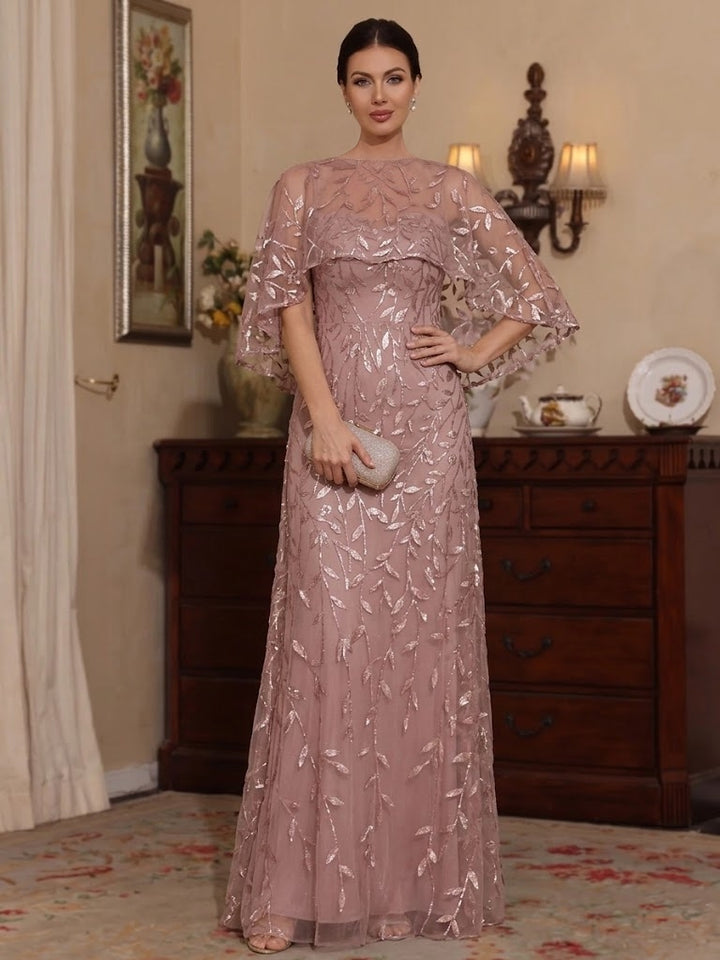 A-Line/Princess Scoop Lace Mother of the Bride Dresses Floor-Length Cape Sleeves Sequins Floral