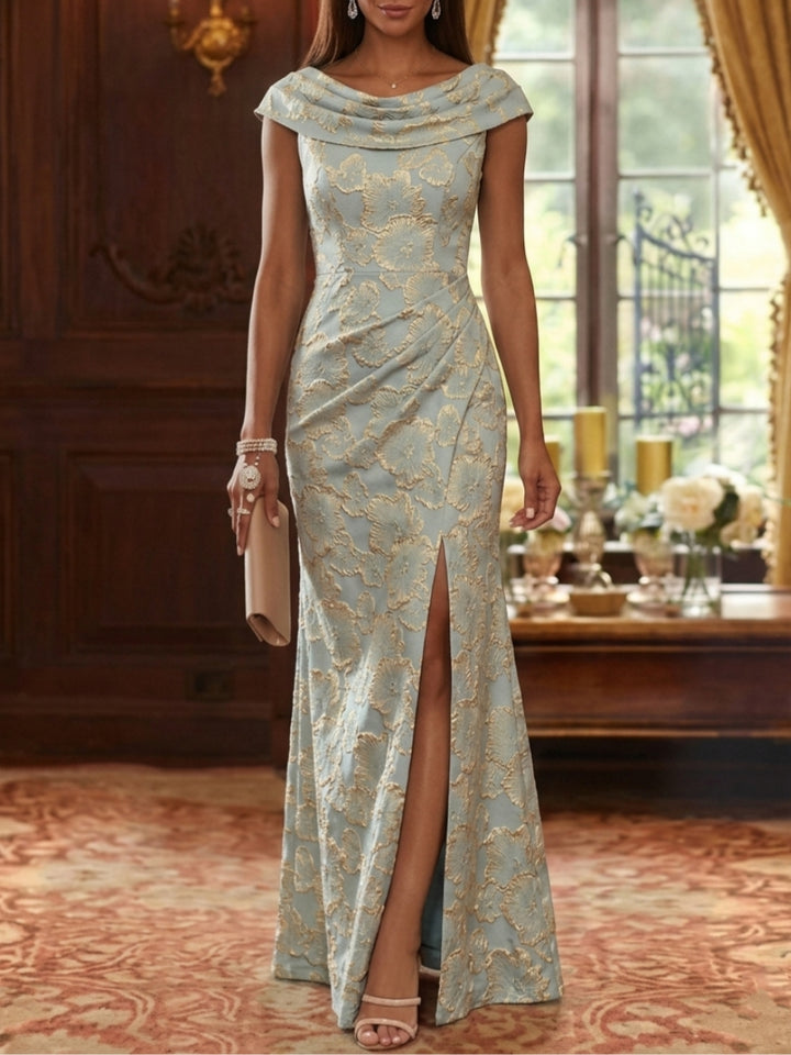 Sheath/Column Cowl Neck Jacquard Mother of the Bride Dresses Floral Floor-Length Sleeveless