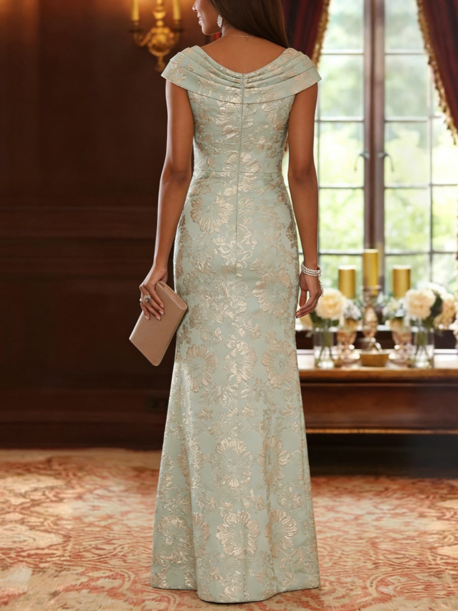 Sheath/Column Cowl Neck Jacquard Mother of the Bride Dresses Floral Floor-Length Sleeveless