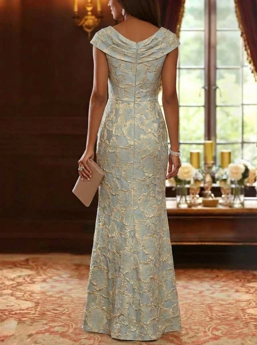 Sheath/Column Cowl Neck Jacquard Mother of the Bride Dresses Floral Floor-Length Sleeveless