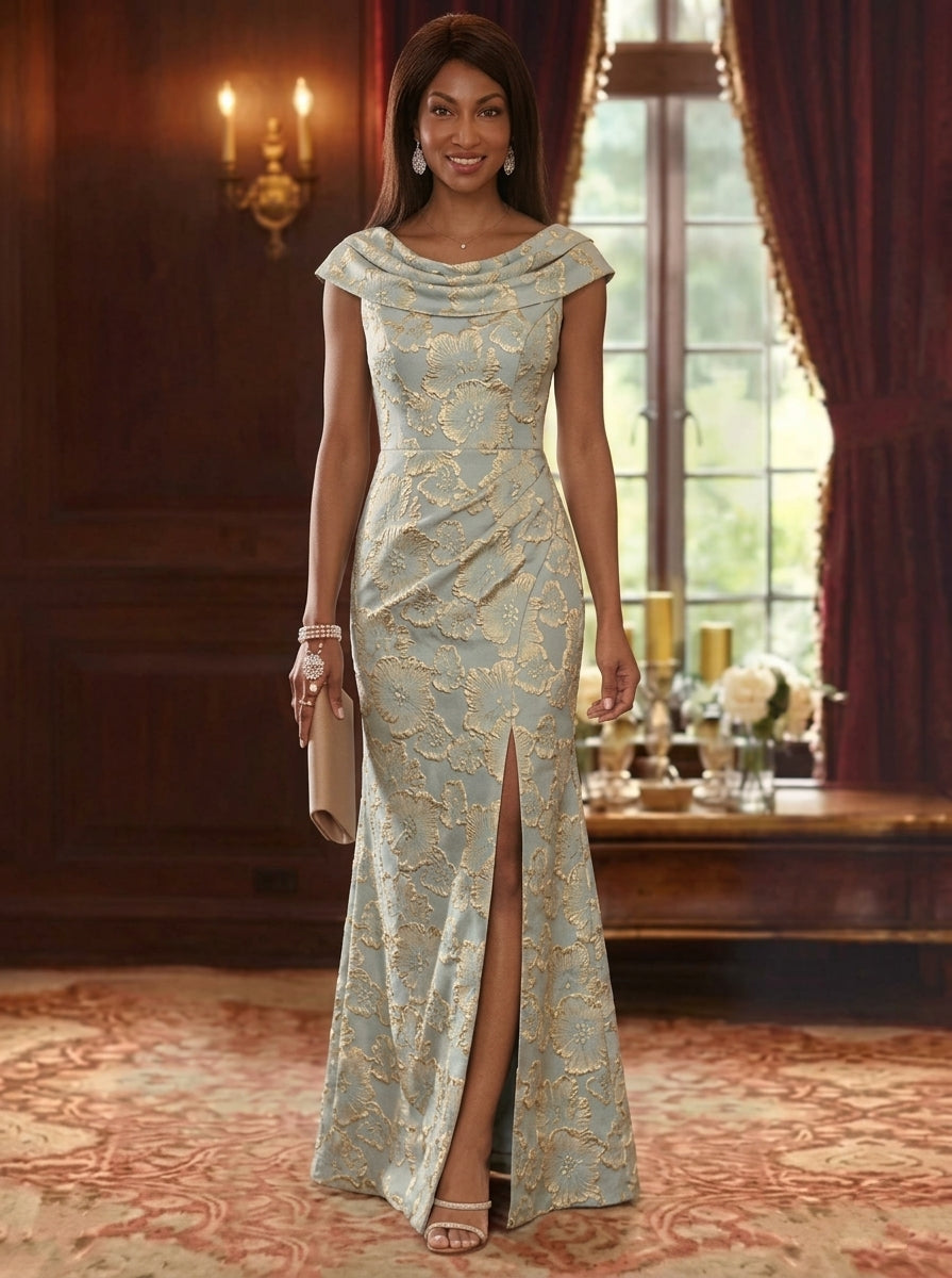 Sheath/Column Cowl Neck Jacquard Mother of the Bride Dresses Floral Floor-Length Sleeveless