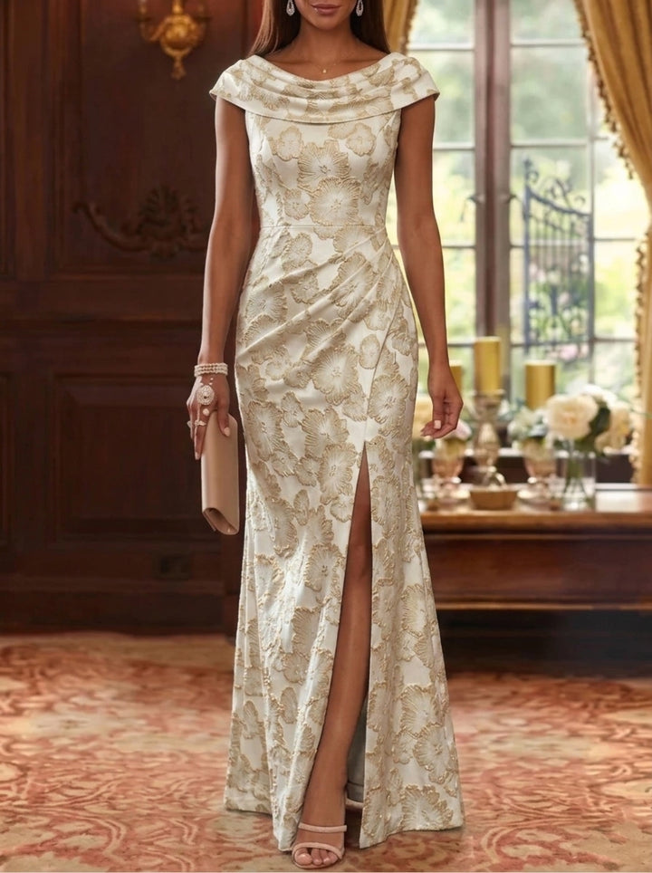 Sheath/Column Cowl Neck Jacquard Mother of the Bride Dresses Floral Floor-Length Sleeveless