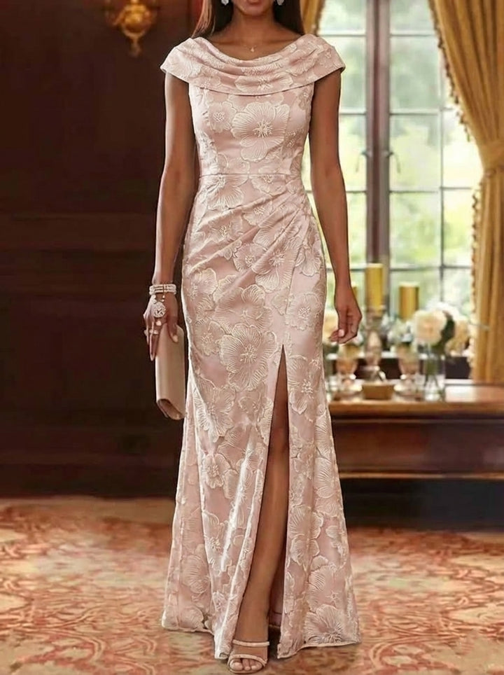 Sheath/Column Cowl Neck Jacquard Mother of the Bride Dresses Floral Floor-Length Sleeveless