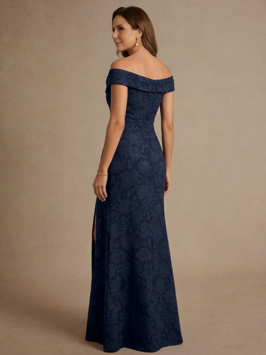 Sheath/Column Off-the-Shoulder Floral Burnout Mother of the Bride Dresses with Split Side Floor-Length Sleeveless