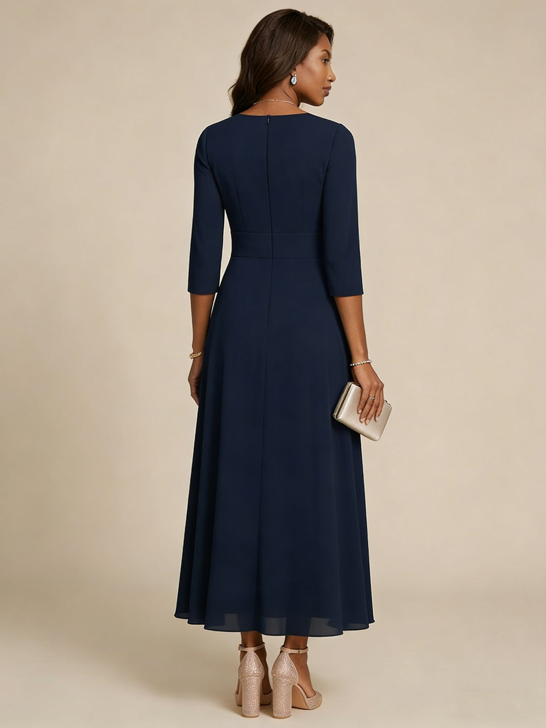 A-Line/Princess Scoop Chiffon Mother of the Bride Dresses 3/4 Sleeves Lace Tea-Length Floral