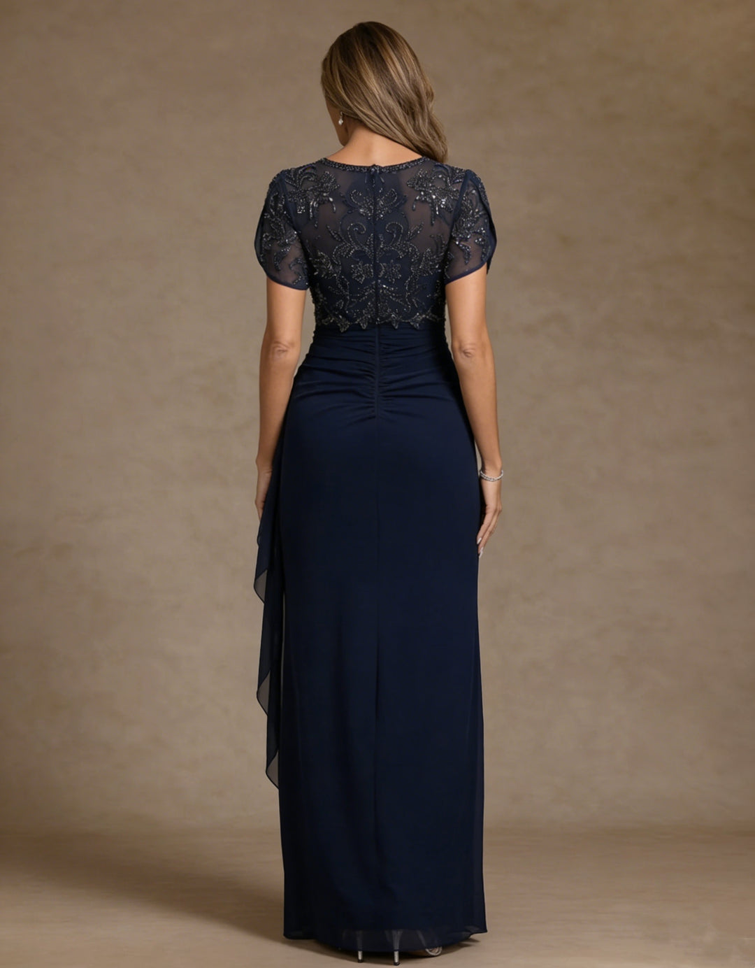 Sheath/Column V Neck Mother of the Bride Dresses Short Sleeves Chiffon Ankle Length Sequins Ruffles