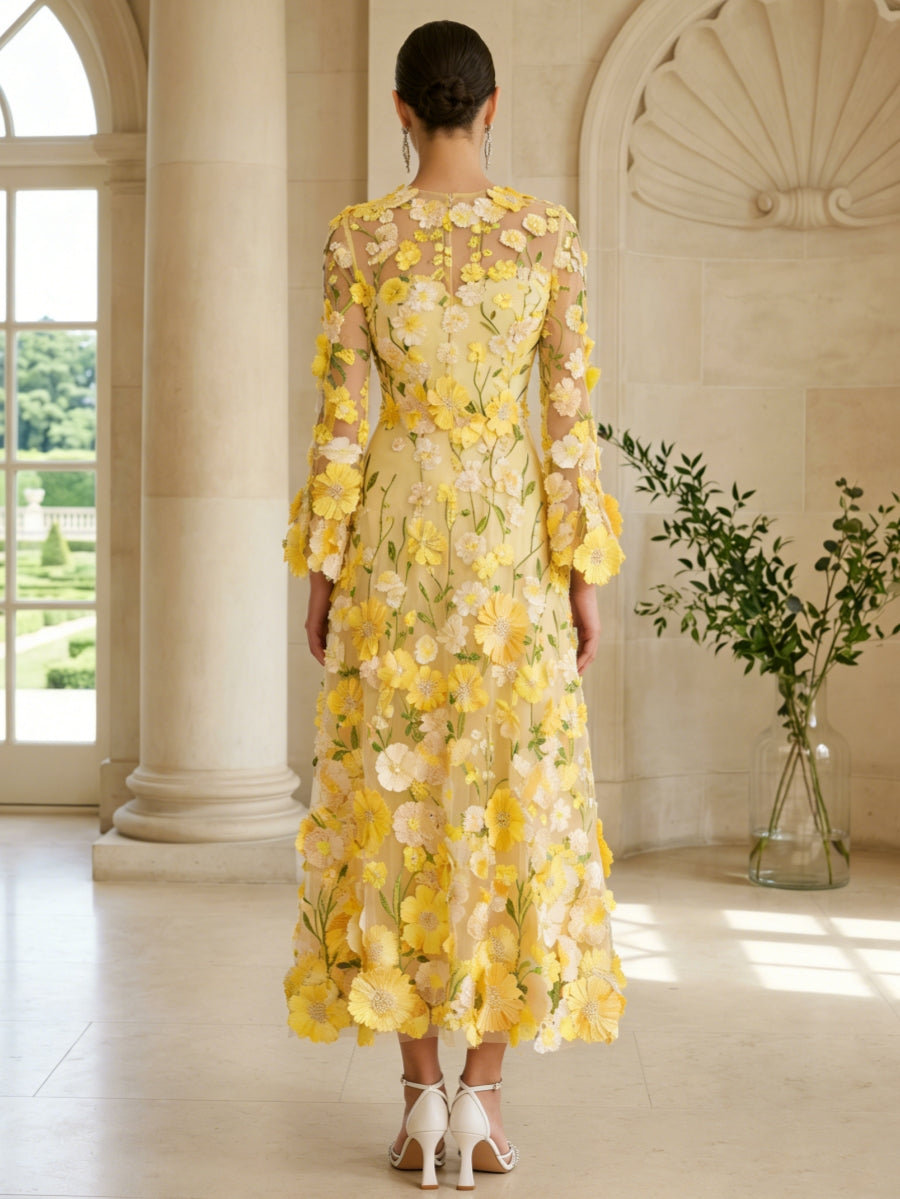 A-Line/Princess Scoop Lace Appliques Mother of the Bride Dresses Floral Long Sleeves Tea-Length