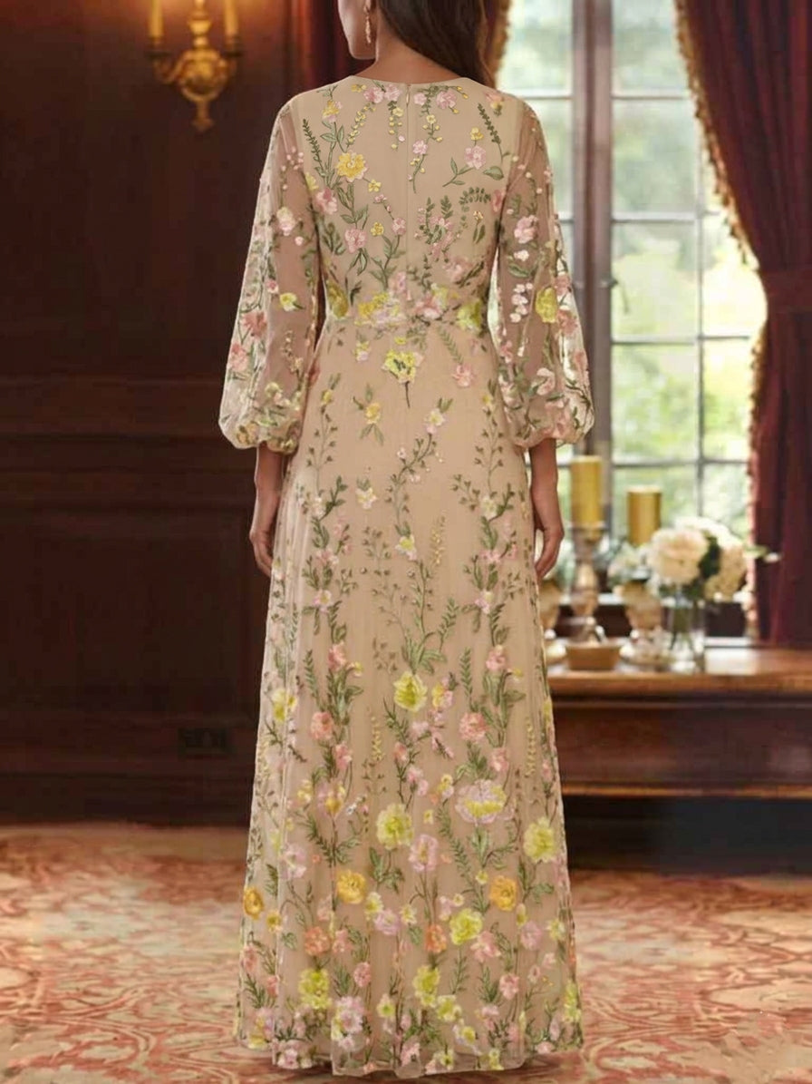 A-Line/Princess V-Neck Lace Mother of the Bride Dresses Floral 3/4 Sleeves Floor-Length