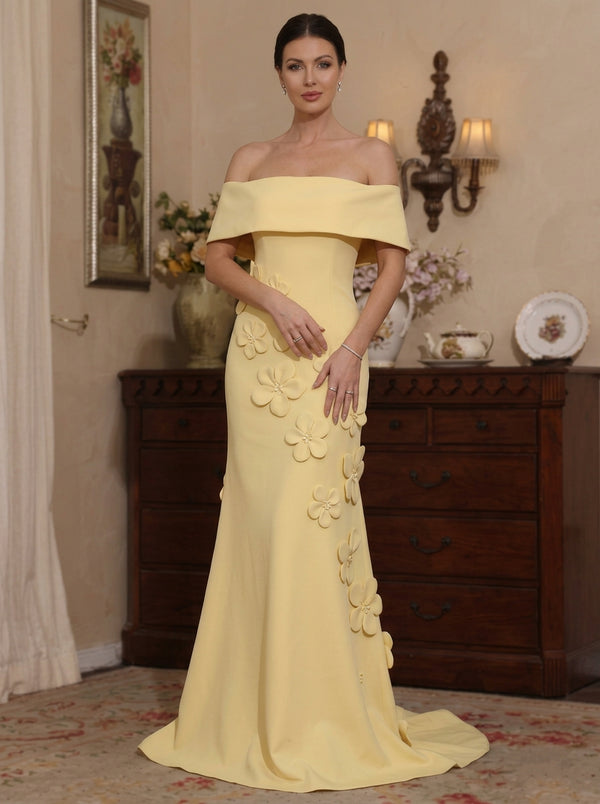 Trumpet/Mermaid Off-the-Shoulder Stretch Satin Mother of the Bride Dresses with 3D Flower Sleeveless Floral Floor-Length