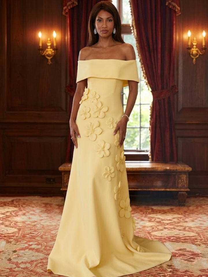 Trumpet/Mermaid Off-the-Shoulder Stretch Satin Mother of the Bride Dresses with 3D Flower Sleeveless Floor-Length