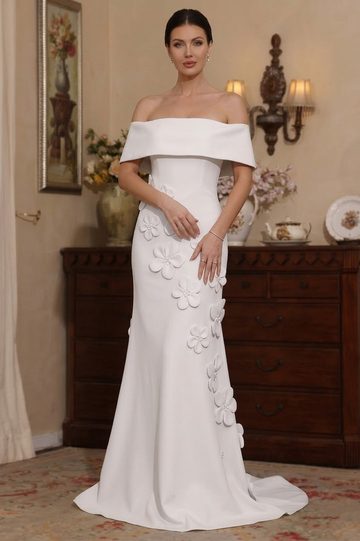 Trumpet/Mermaid Off-the-Shoulder Stretch Satin Mother of the Bride Dresses with 3D Flower Sleeveless Floor-Length