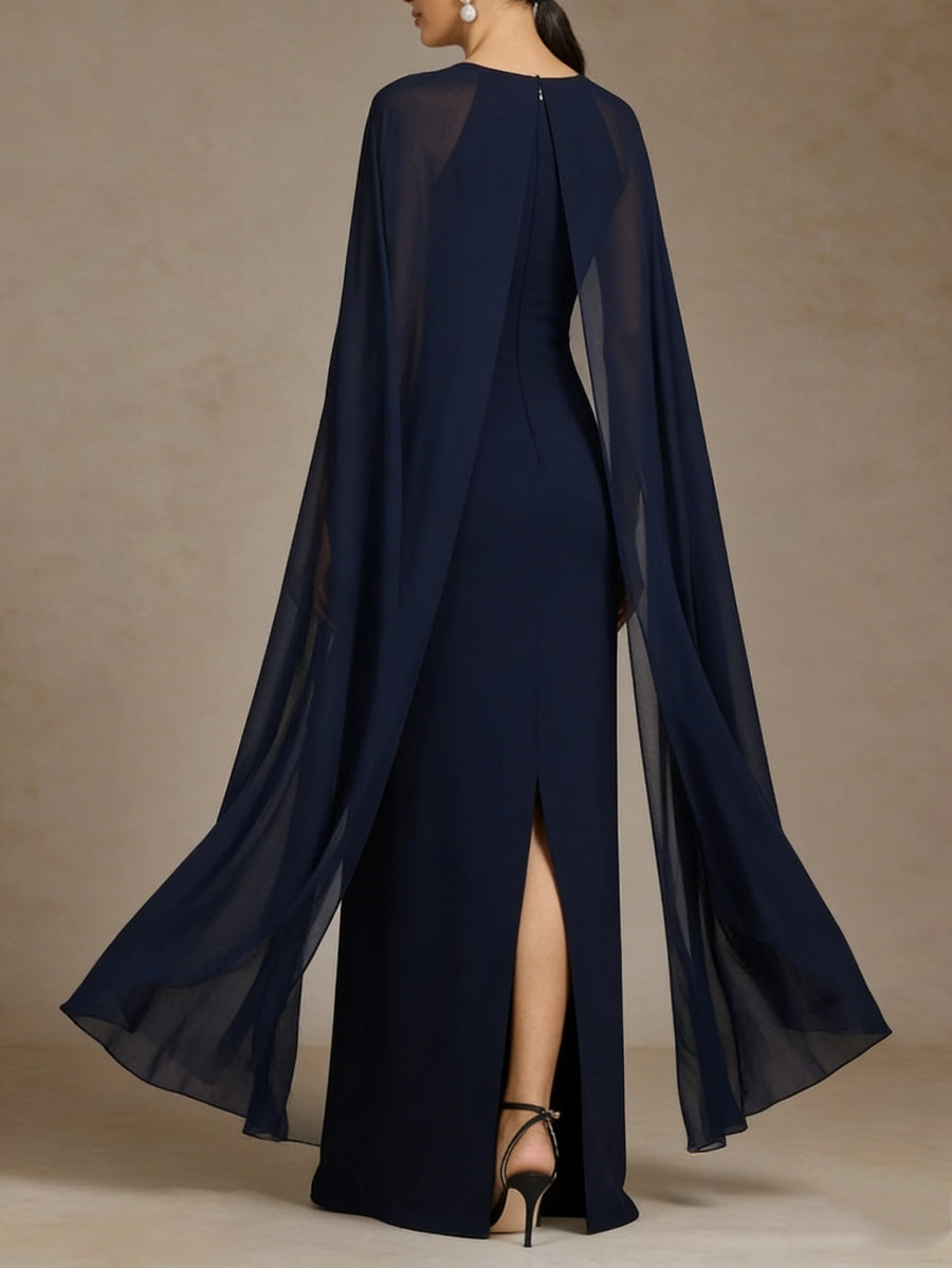 Sheath/Column Scoop Chiffon Mother of the Bride Dresses with Cape Floor-Length Sleeveless