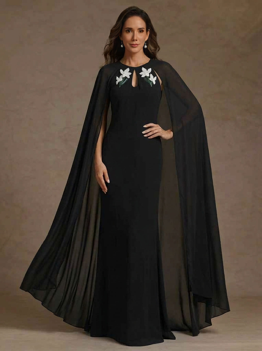 Sheath/Column Scoop Chiffon Mother of the Bride Dresses with Cape Floor-Length Sleeveless