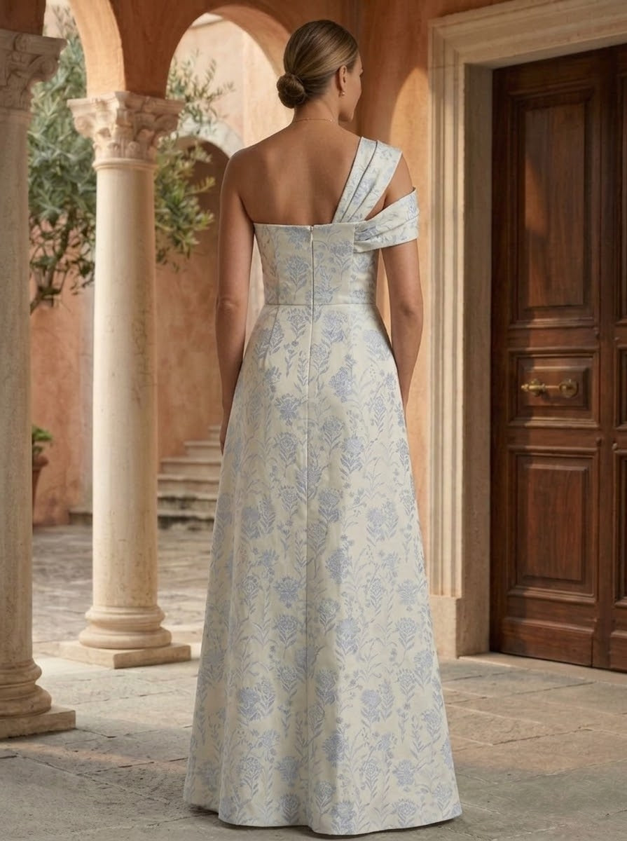 A-Line/Princess One-Shoulder Jacquard Mother of the Bride Dresses Floral Floor-Length Sleeveless Ruffles