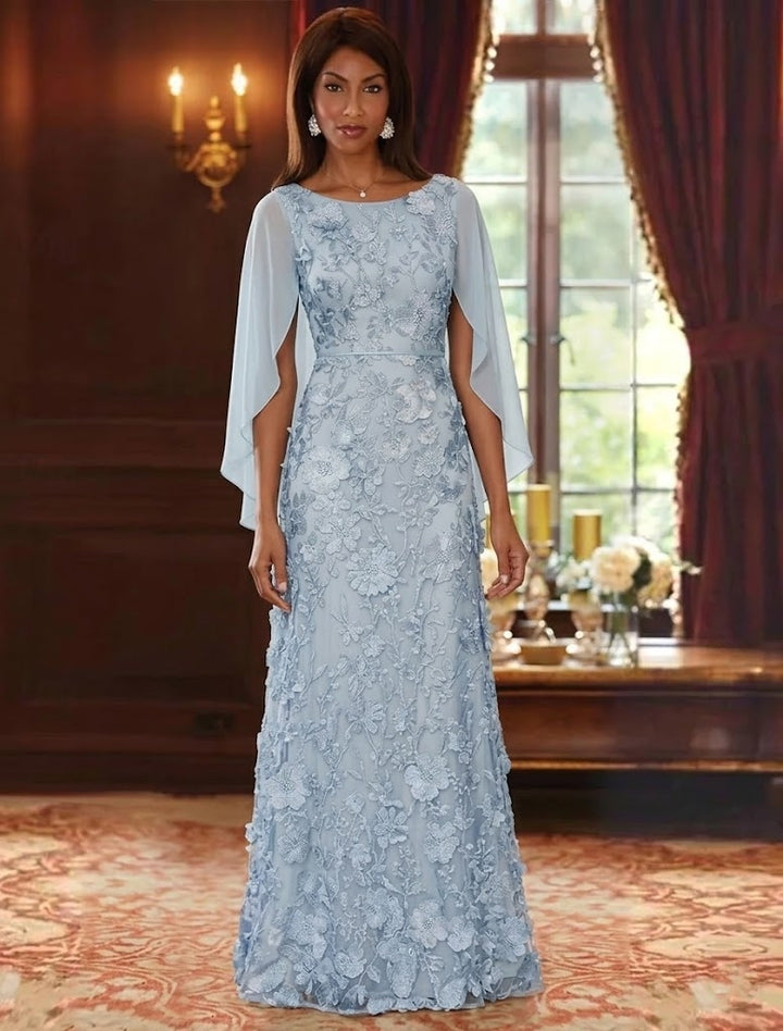 A-Line/Princess Scoop Chiffon Mother of the Bride Dresses Lace Floral Floor-Length Cape Sleeves
