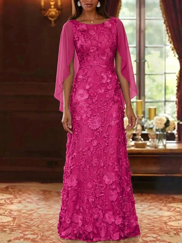 A-Line/Princess Scoop Chiffon Mother of the Bride Dresses Lace Floral Floor-Length Cape Sleeves