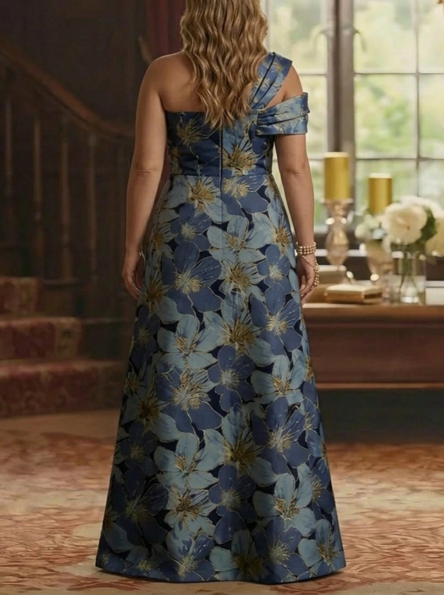 A-Line/Princess One-Shoulder Jacquard Plus Size Mother of the Bride Dresses Floral Floor-Length Sleeveless