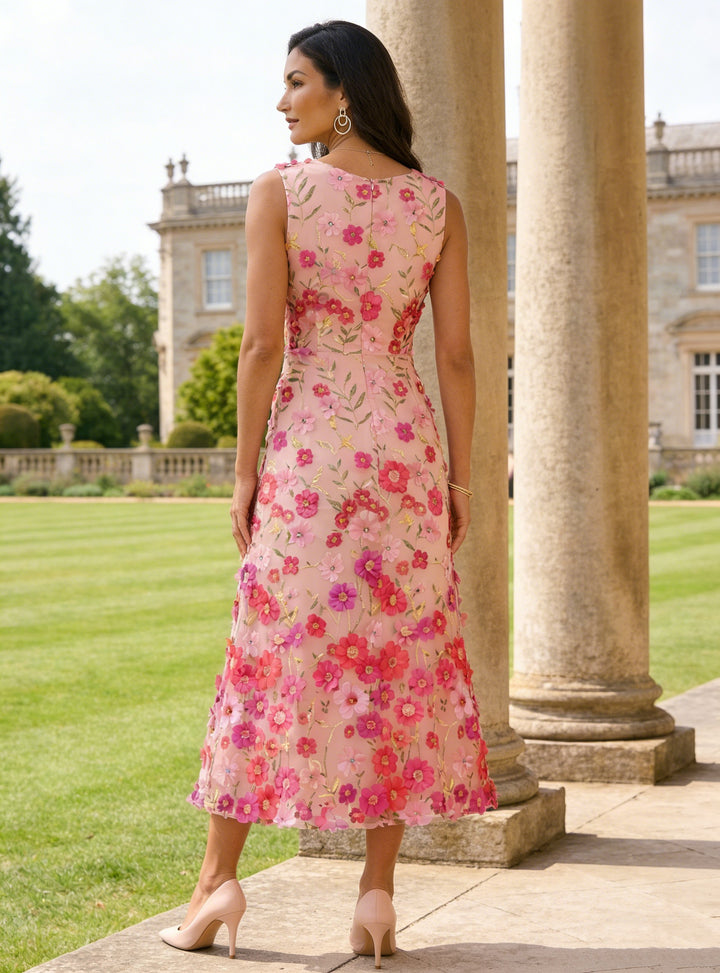 A-Line/Princess Scoop Stretch Satin Mother of the Bride Dresses with Jacket Lace Embroidery Floral Tea-Length 3/4 Sleeves