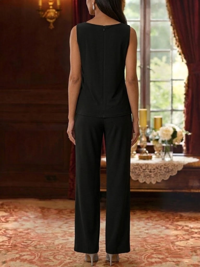 3 Pieces Suit Scoop Chiffon Mother of the Bride Pantsuits with